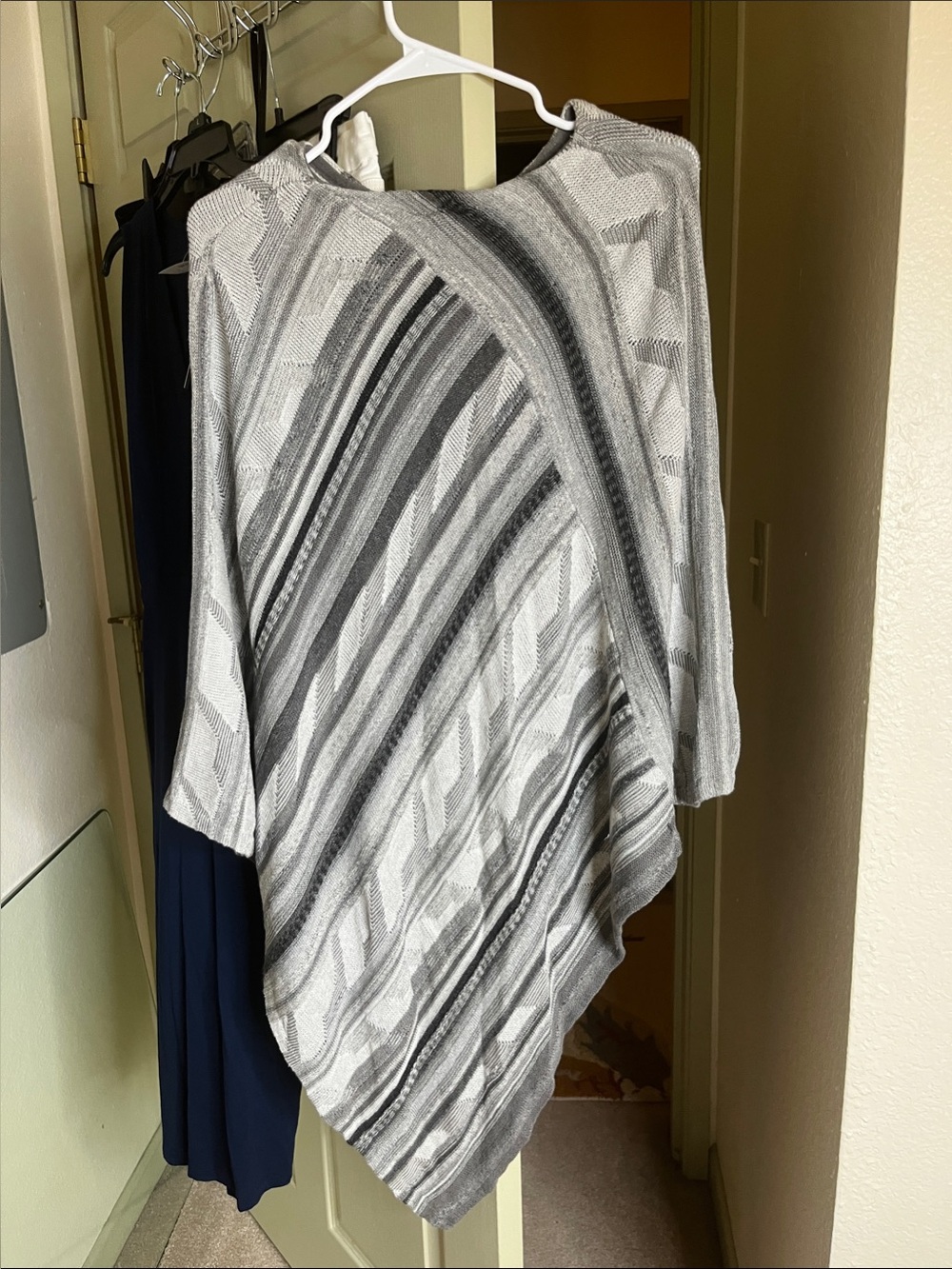 Lauren Ralph Lauren Gray & Charcoal Striped Knit Poncho